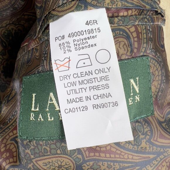 Lauren Ralph Lauren Blazer‎ Mens 46R Tan Khaki Micro Corduroy Sport Coat Paisley - Picture 7 of 13